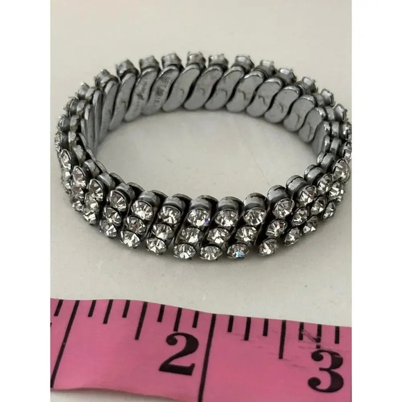 Vintage Silver Tone Metal and Clear Rhinestone Expansion Bracelet - Picture 7 of 8